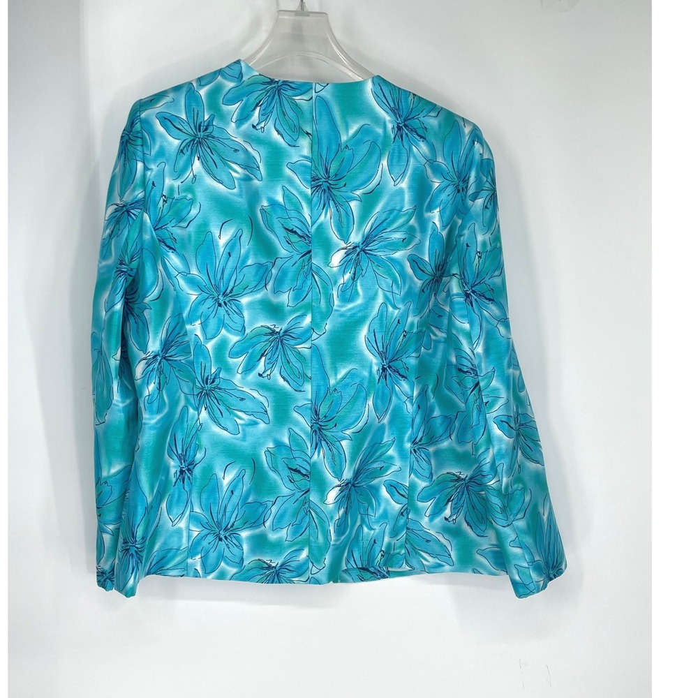 Kasper Women Skirt Suit 16 2-Piece Blue Floral Lily Open Jacket Set Lined - Picture 9 of 13